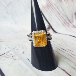 Yellow engagement ring wedding set size 7